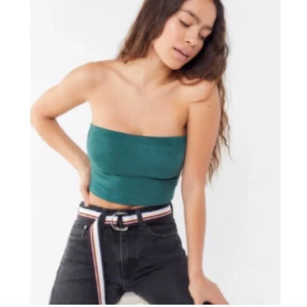 Project Social T URBAN OUTFITTERS Green Faux Suede Tube Top - size small